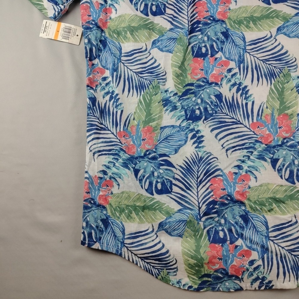 IZOD Saltwater Short Sleeve Button Down Shirt Mens S Blue Tropical Floral NWT - Picture 16 of 16